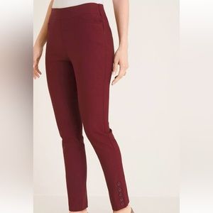 NWOT Chicos So slimming pull on pant 5 button decorative trim leg hem Large